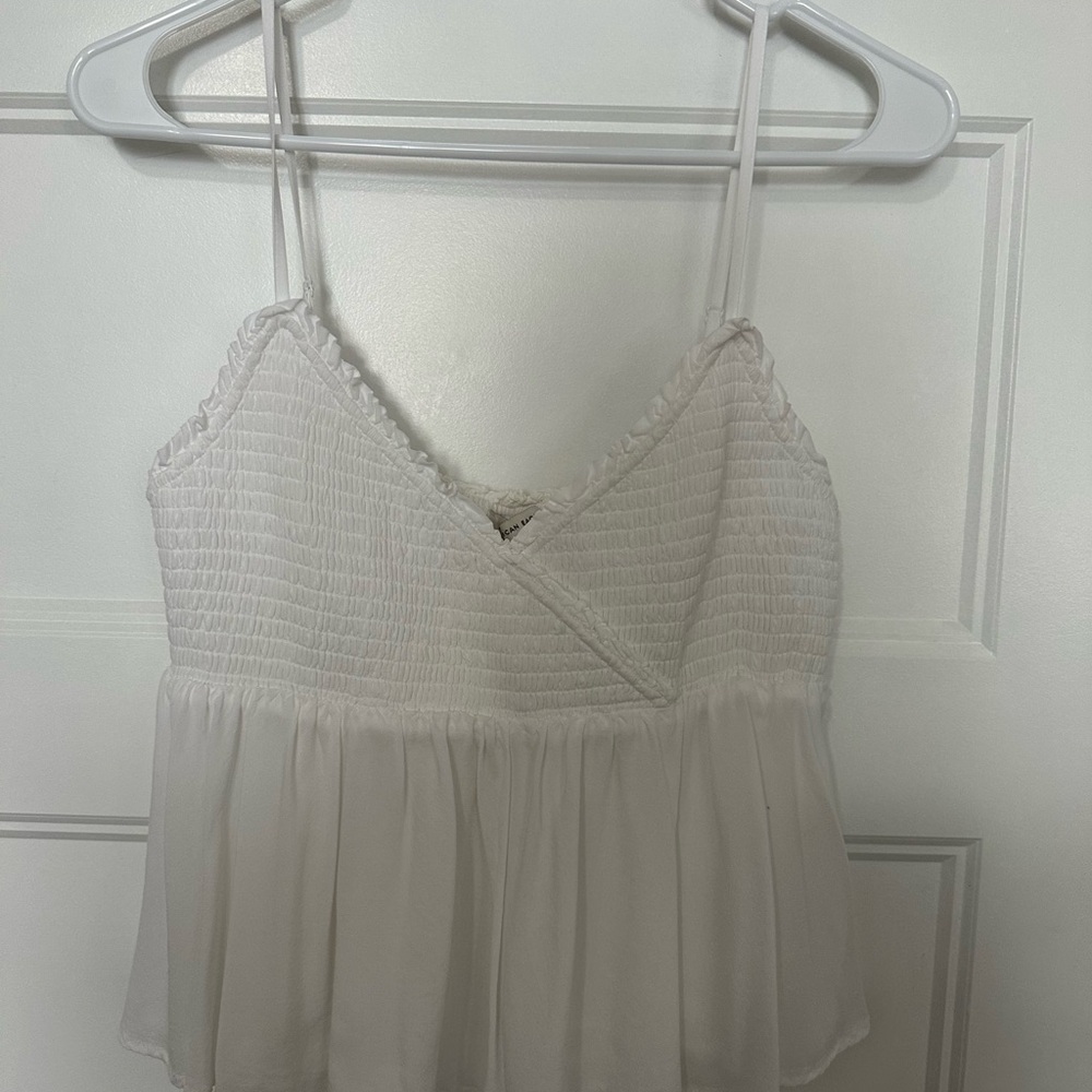 American Eagle Outfitters White Smocked V-Neck Camisole